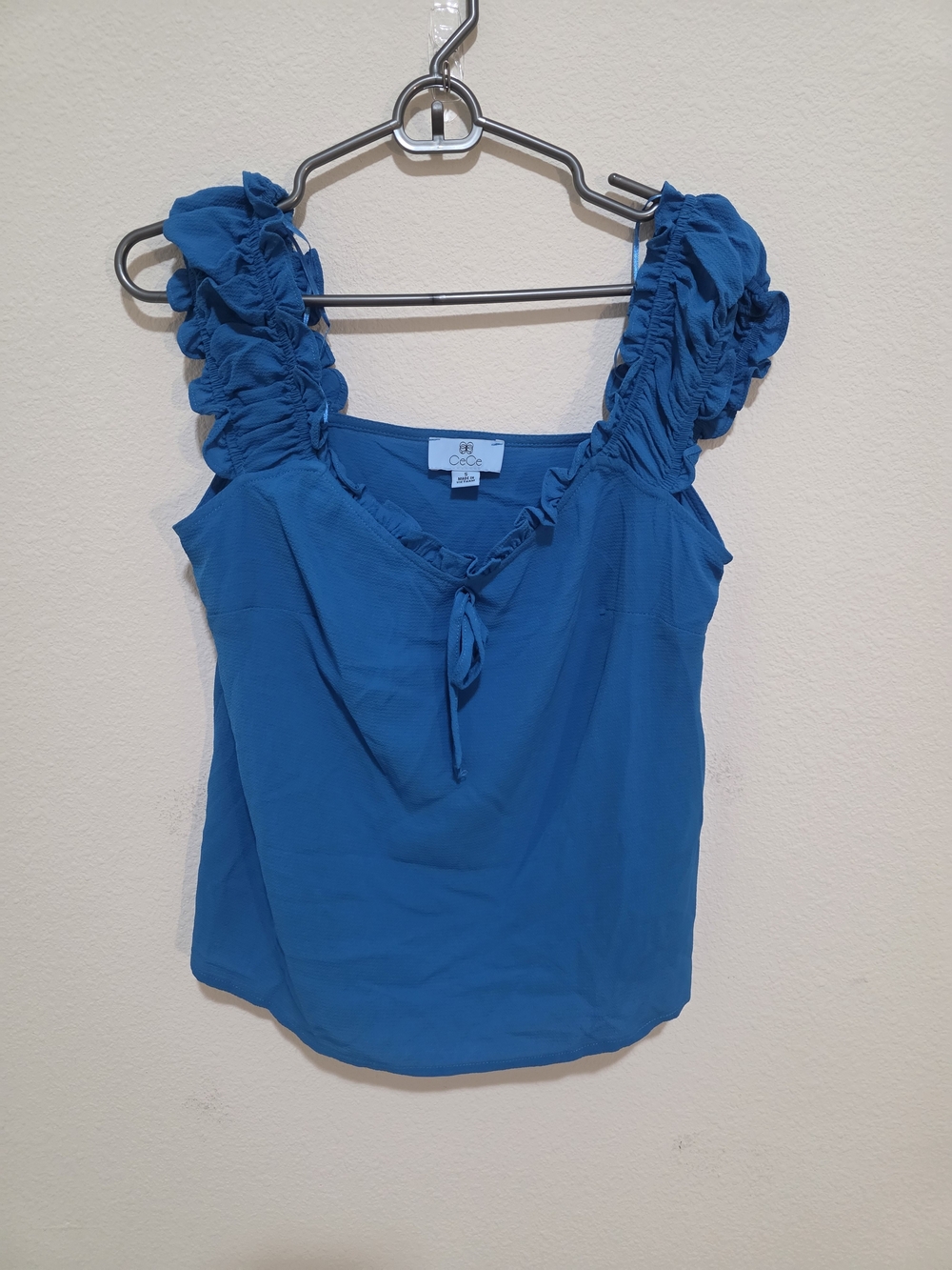 CeCe Teal Blue Ruffle Strap V-Neck Camisole